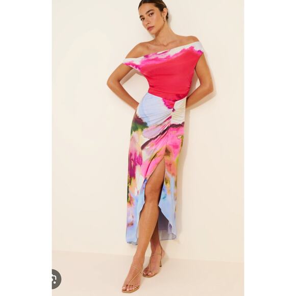 AMUR Ella Printed Jersey off-shoulder Dress - Size 6 - Picture 1 of 11
